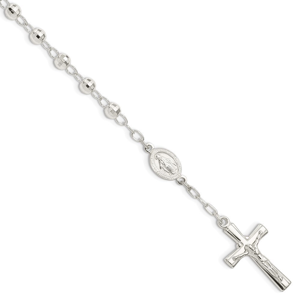 Kazi Luxury Sterling Silver Polished Beaded Rosary 7.5 inch Bracelet